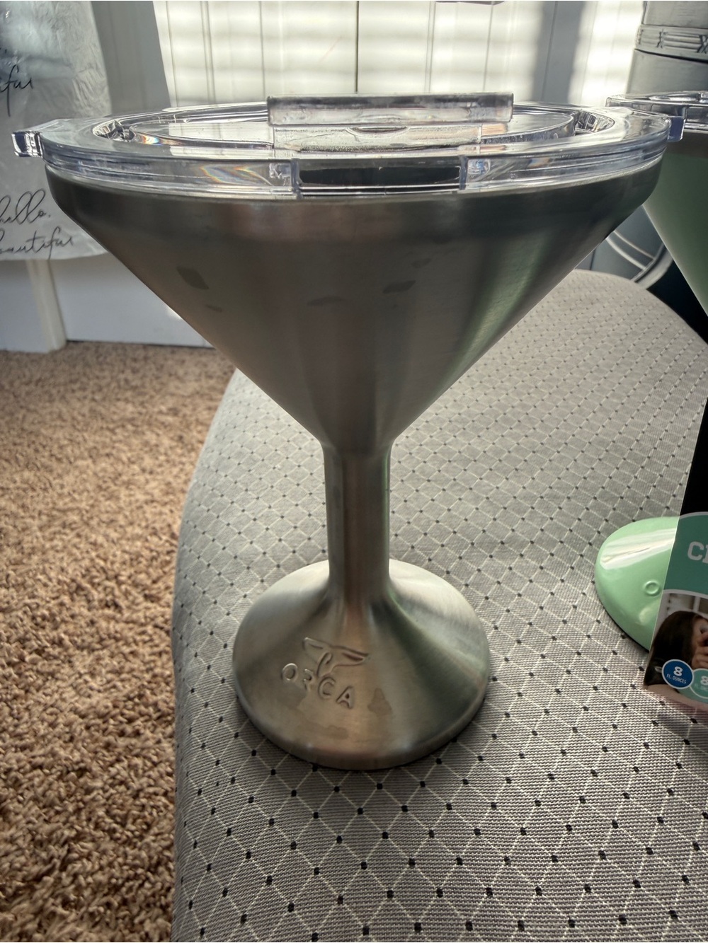 Stainless Steel Martini Glass with Lid - Brushed Silver